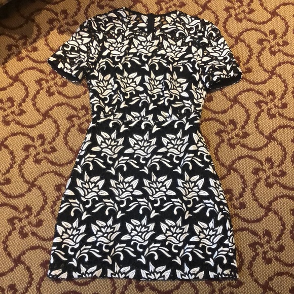 Sandro - Black & White Floral Lace Short Sleeve Sheath Dress - Picture 1 of 6